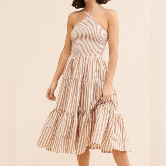 Athropologie Lusana Arlen Stripe Halter Midi Dress